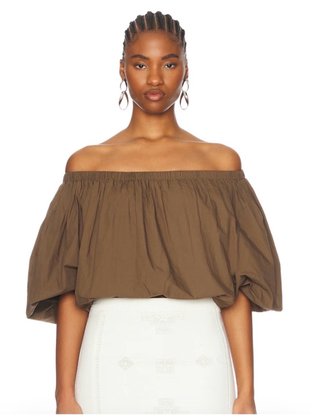 Isabel Marant Étoile Bertille Bubble Top Khaki Olive Off Shoulder Puff Sleeve 38